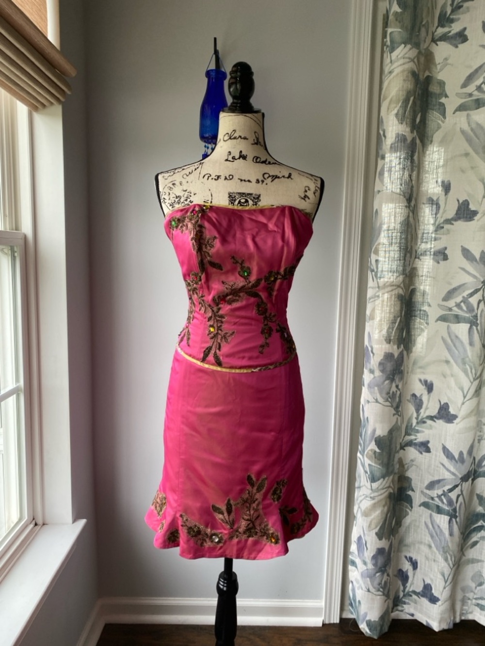 Vintage y2k Ella Singh pink beaded Floral embroidered fairy prom midi dress - sm